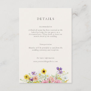 Carte D'accompagnement Détails de mariage de prairie de fleurs sauvages à