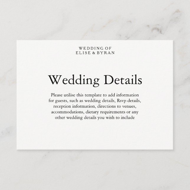 Carte D'accompagnement Détails de mariage de script moderne élégant simpl (Devant)