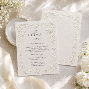Carte D'accompagnement Détails de mariage de style Heirloom Embossé