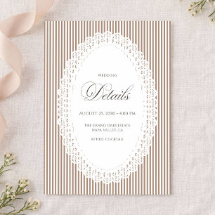 Carte D'accompagnement Détails de mariage dentelle marron striée Mocha