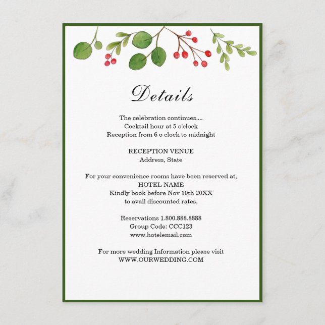 Carte D'accompagnement Détails de mariage d'hiver / Fêtes de mariage hive (Devant)