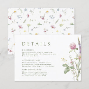 Carte D'accompagnement Détails de mariage élégant aux fleurs sauvages pas