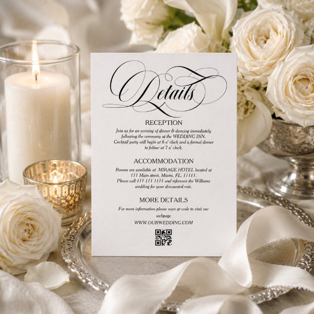 Carte D'accompagnement Détails de mariage élégant en écriture blanche et  (Créateur téléchargé)