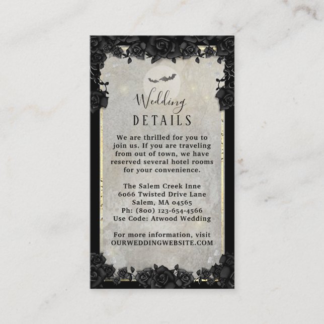 Carte D'accompagnement Détails de mariage élégant Halloween Chauves-souri (Devant)
