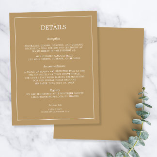 Carte D'accompagnement Détails de mariage élégant minimaliste bordure or