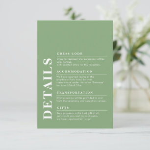 Carte D'accompagnement Détails de mariage élégant moderne Pistachio