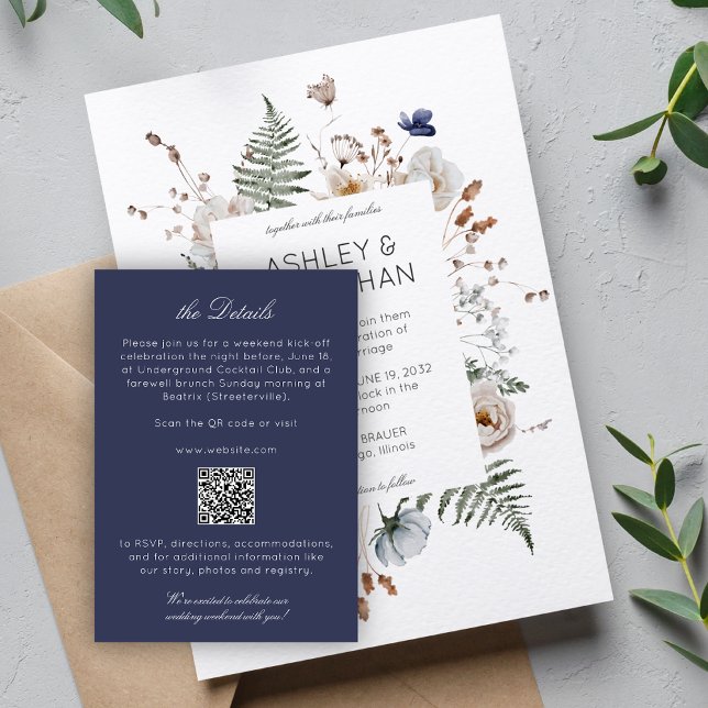 Carte D'accompagnement Détails de mariage élégant moderne rustique avec f (Créateur téléchargé)
