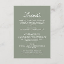 Détails de mariage élégant vert Bohème minimaliste