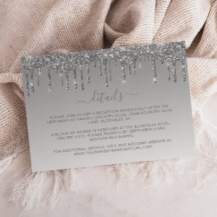 Carte D'accompagnement Détails de mariage élégants avec paillettes argent