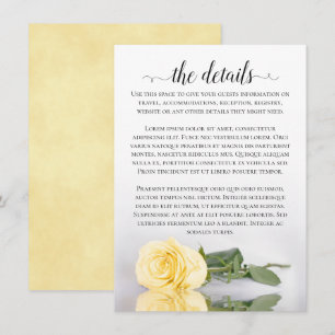 Carte D'accompagnement Détails de mariage élégants avec rose jaune réfléc
