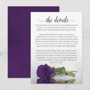 Carte D'accompagnement Détails de mariage élégants avec rose violette réf