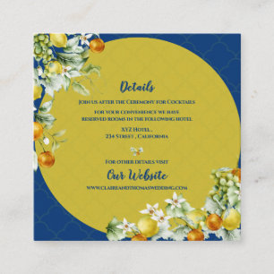 Carte D'accompagnement Détails de mariage élégants bleus floraux dorés ci