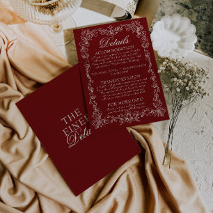 Carte D'accompagnement Détails de mariage élégants de Bourgogne vintage d