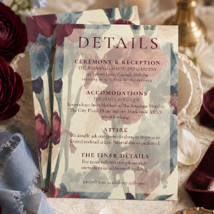 Carte D'accompagnement Détails de mariage élégants en bordeaux et bleu po