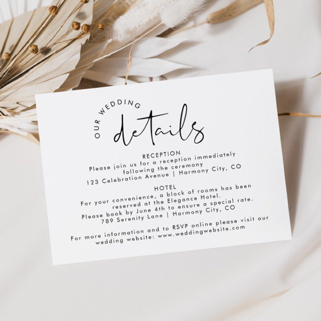 Carte D'accompagnement Détails de mariage élégants et simples modernes (Créateur téléchargé)