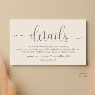 Carte D'accompagnement Détails de mariage élégants modernes et site web 