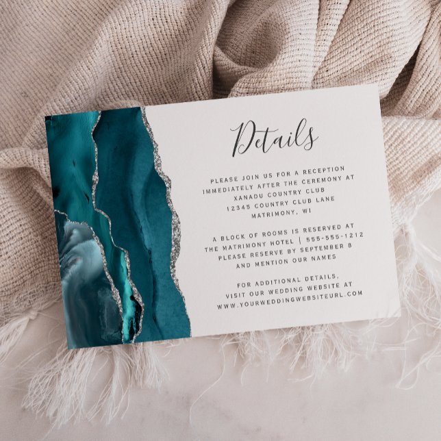 Carte D'accompagnement Détails de mariage en agate argent sarcelle modern (Créateur téléchargé)