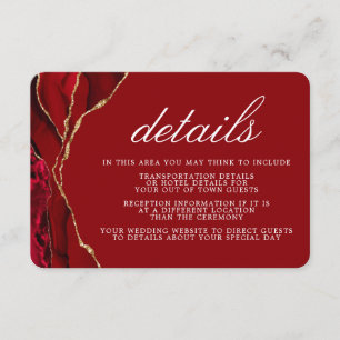 Carte D'accompagnement Détails de mariage en agate rouge et or