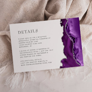 Carte D'accompagnement Détails de mariage en argent et agate violette mod