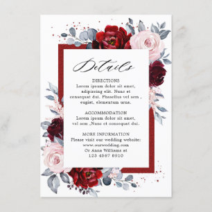 Carte D'accompagnement Détails de mariage en Bourgogne Wine Dusty Blue Sl