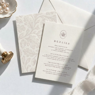 Carte D'accompagnement Détails de mariage en chêne gravé vintage 