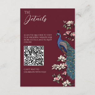 Carte D'accompagnement Détails de mariage en chinoiserie paon Bourgogne Q