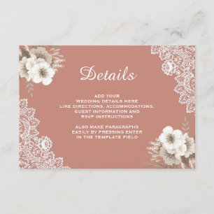 Carte D'accompagnement Détails de mariage en dentelle florale de pêche él