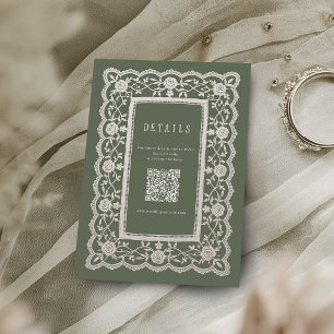 Carte D'accompagnement Détails de mariage en dentelle florale verte sauge