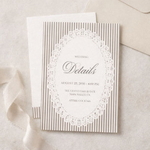 Carte D'accompagnement Détails de mariage en dentelle rayée marron chocol