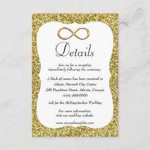 Carte D'accompagnement Détails de mariage en or paillettes symbole infini