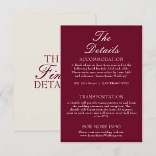 Carte D'accompagnement Détails de mariage Fancy Burgundy Cream Old Money