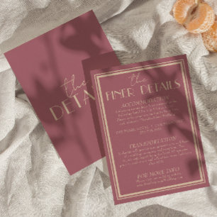 Carte D'accompagnement Détails de mariage Fancy Dusty Rose Ivory Old Mone