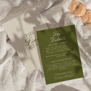 Carte D'accompagnement Détails de mariage fantaisie vert olive argent anc