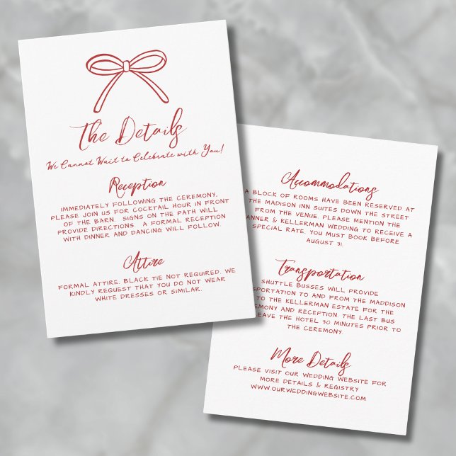 Carte D'accompagnement Détails de mariage fantaisistes rouges dessinés à  (Hand Drawn Red Whimsical Wedding Details Enclosure Card)