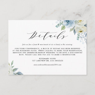 Carte D'accompagnement Détails de mariage Fleurs Blanches et Bleu à l'aqu