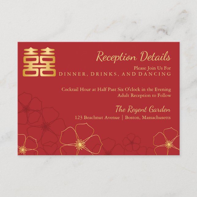 Carte D'accompagnement Détails de mariage Fleurs de cerisier Or Rouge (Devant)