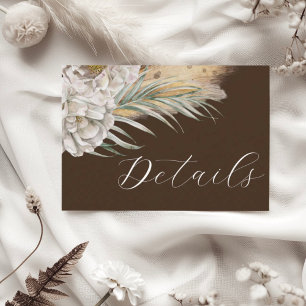 Carte D'accompagnement Détails de mariage Fleurs Rustiques Brun foncé & B
