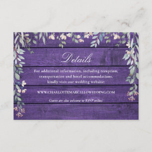 Carte D'accompagnement Détails de Mariage Fleurs Sauvages Bois Rustique V