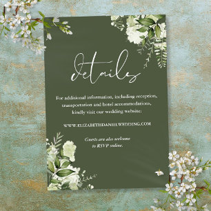 Carte D'accompagnement Détails de mariage floral à la verdure vert olive