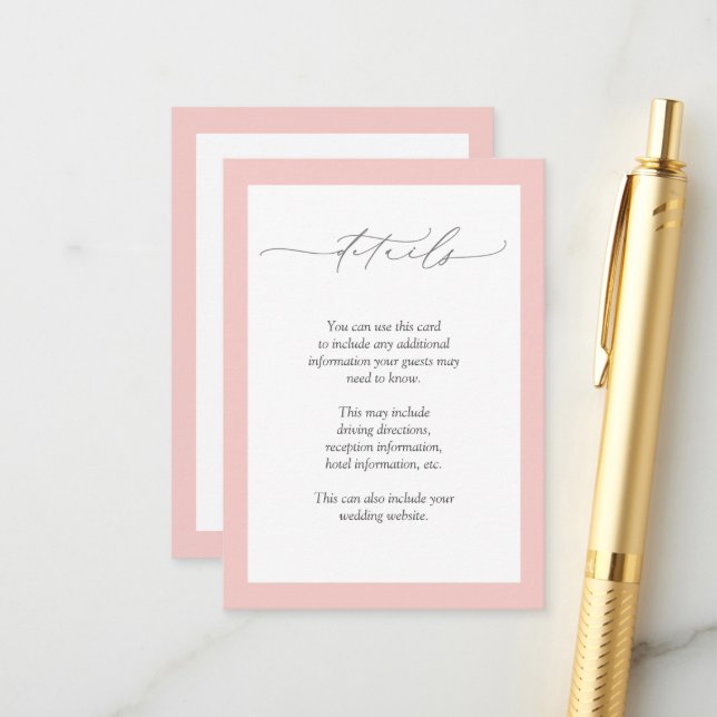 Carte D'accompagnement Détails de mariage floral aquarelle rose élégant (Devant/Arrière en situation)