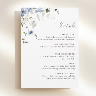 Carte D'accompagnement Détails de mariage floral bleu blanc vert élégant