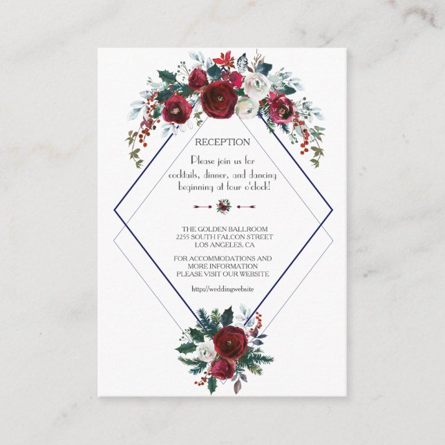 Carte D'accompagnement Détails de mariage floral bordeaux charmant avec f (Devant)