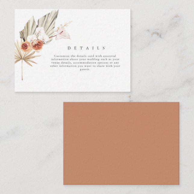 Carte D'accompagnement Détails de mariage floral d'automne Boho (Devant / Derrière)