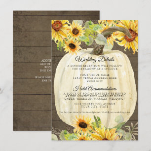 Carte D'accompagnement Détails de mariage floral de tournesol automne