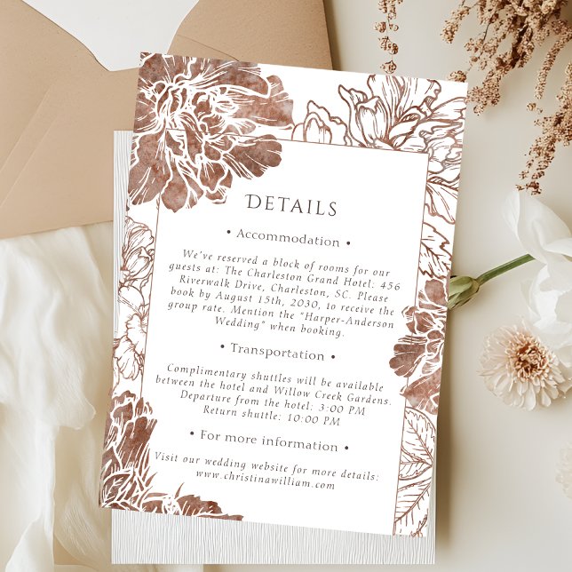 Carte D'accompagnement Détails de mariage floral élégant en terre cuite (Créateur téléchargé)