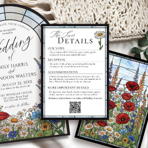 Carte D'accompagnement Détails de mariage floral en vitrail de fleurs sau