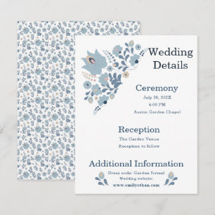 Carte D'accompagnement Détails de mariage floral folklorique bleu poussié