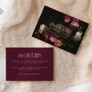 Carte D'accompagnement Détails de mariage floral lunatique Bourgogne & No