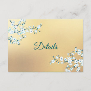 Carte D'accompagnement Détails de mariage floral or blanc