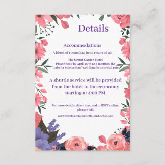 Carte D'accompagnement Détails de mariage floral rose lavande
